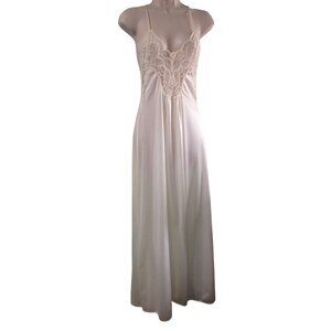 Vintage Val Mode Lingerie Slip Dress Nightgown S Ivory Nylon Lace EUC